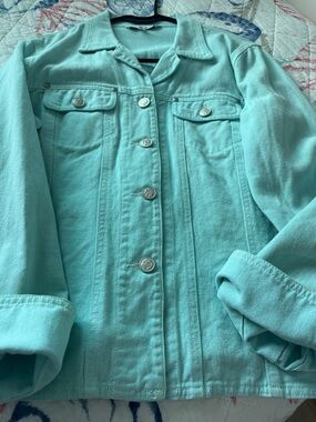 CAbi Mint Green Denim Jacket with Silver Buttons